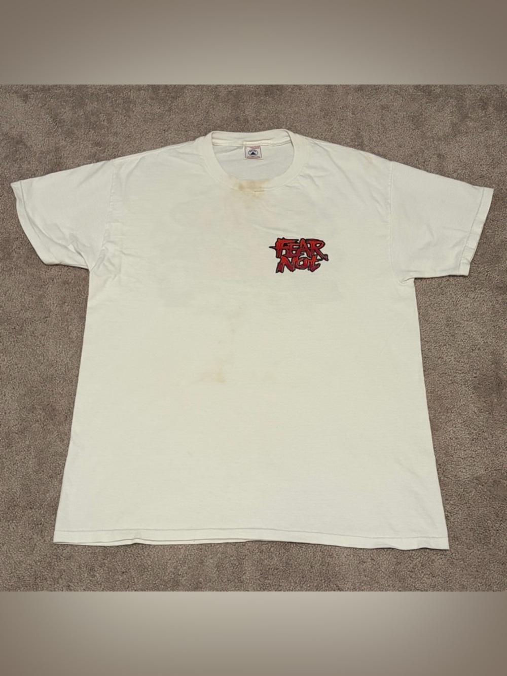 VTG 90s No Fear Jesus Tee Parody "Fear Not" White Discolored T Shirt Size Large
